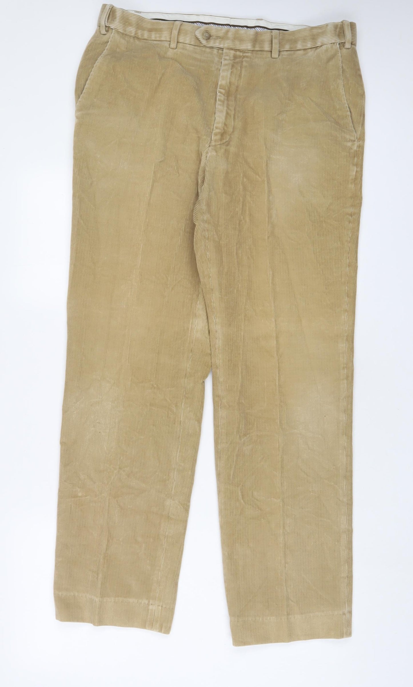 Marks and Spencer Mens Brown Cotton Trousers Size 36 in L33 in Regular Zip - Long Leg