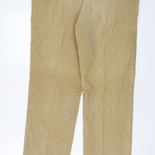 Marks and Spencer Mens Brown Cotton Trousers Size 36 in L33 in Regular Zip - Long Leg