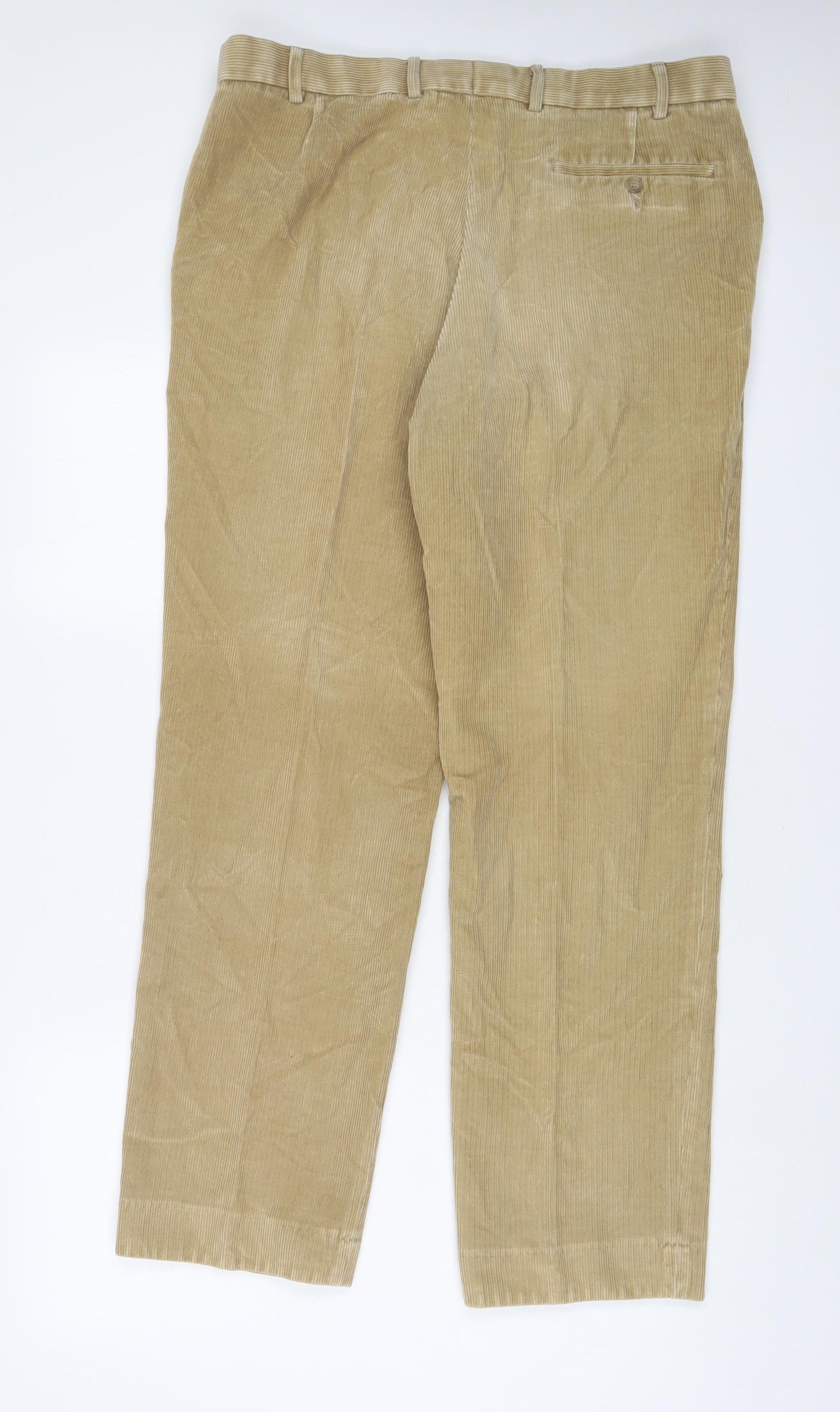 Marks and Spencer Mens Brown Cotton Trousers Size 36 in L33 in Regular Zip - Long Leg