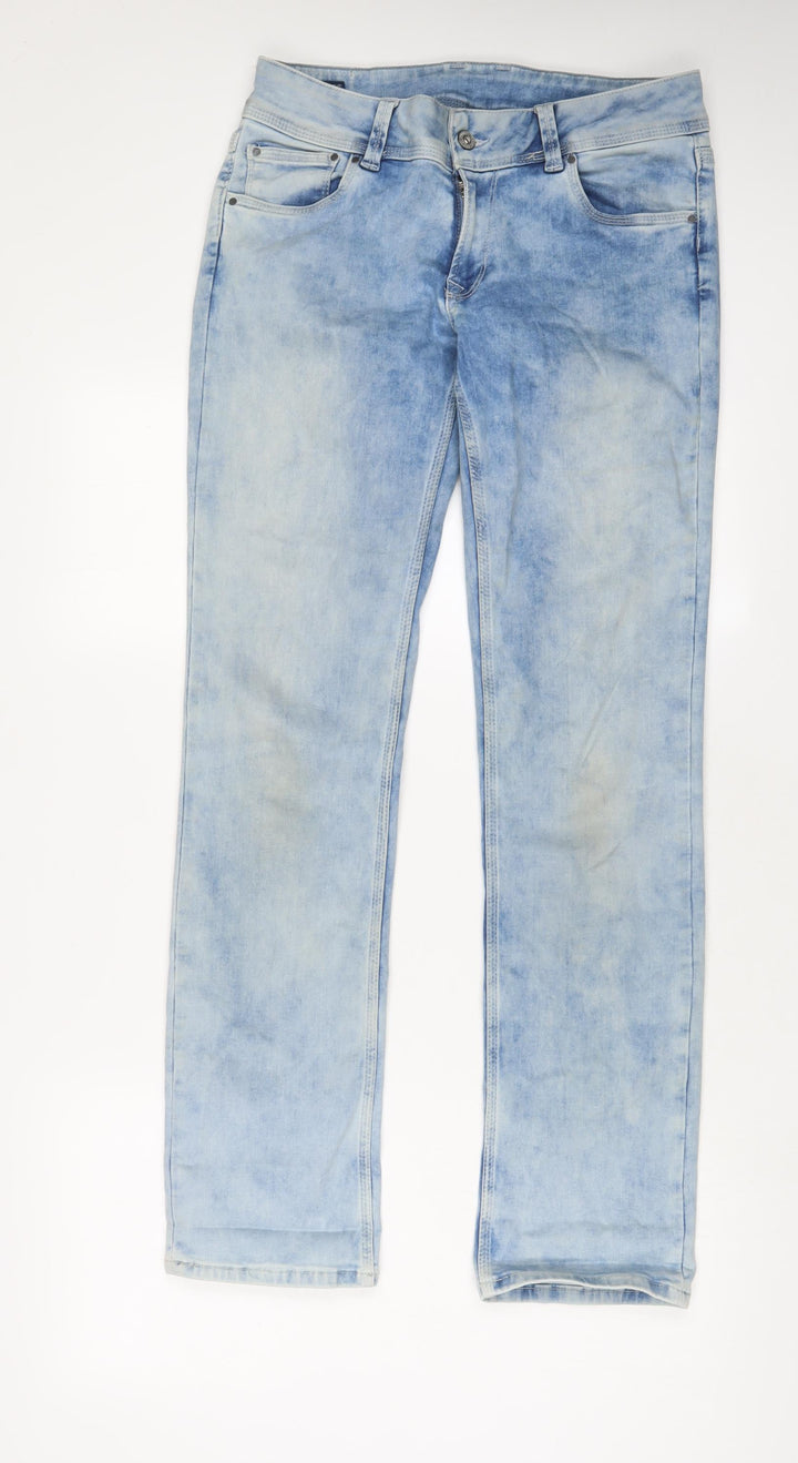 Pepe Jeans Mens Blue Cotton Straight Jeans Size 30 in L32 in Regular Zip