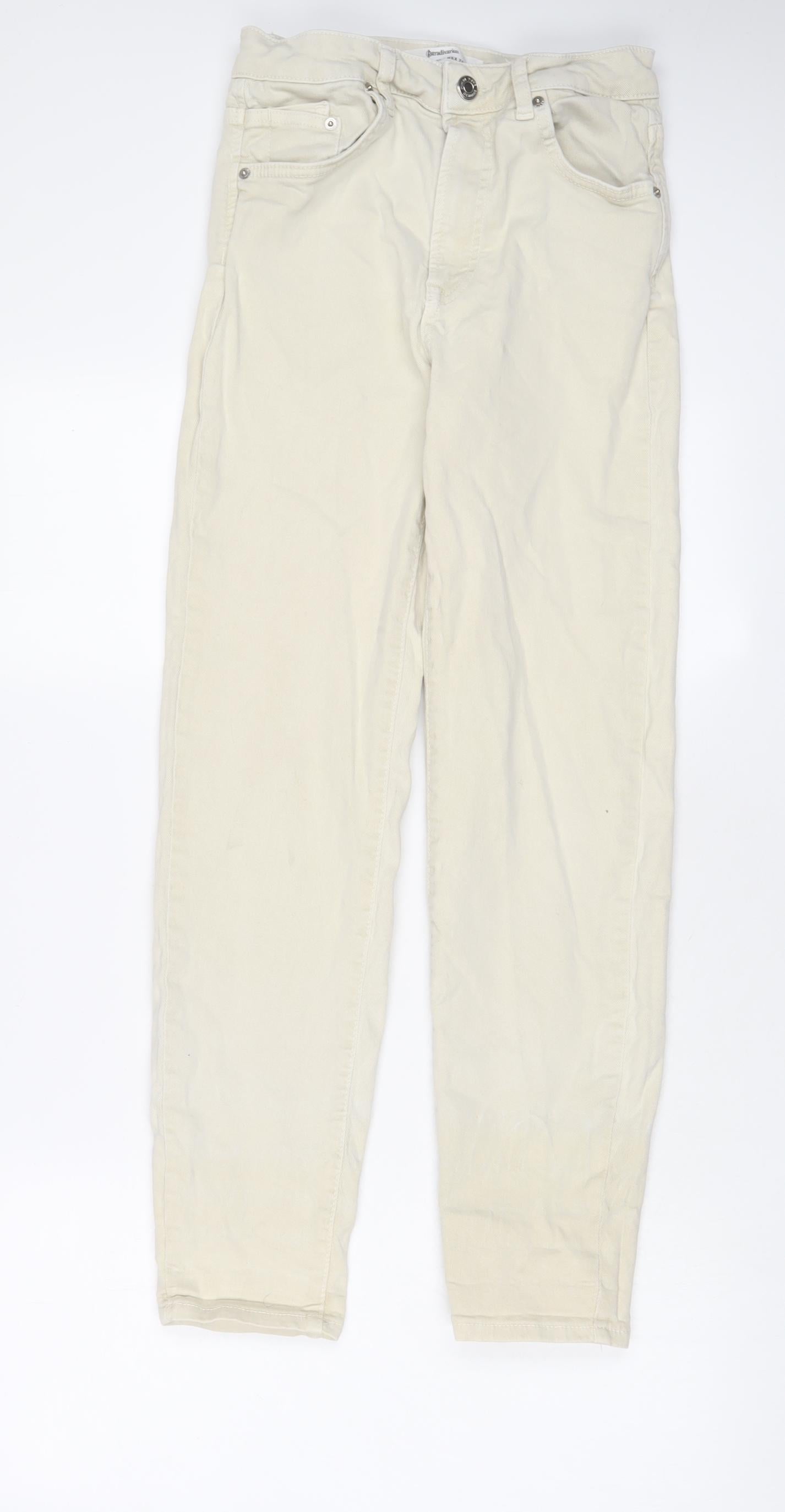 Stradivarius Womens Beige Cotton Straight Jeans Size 8 L27 in Regular Zip