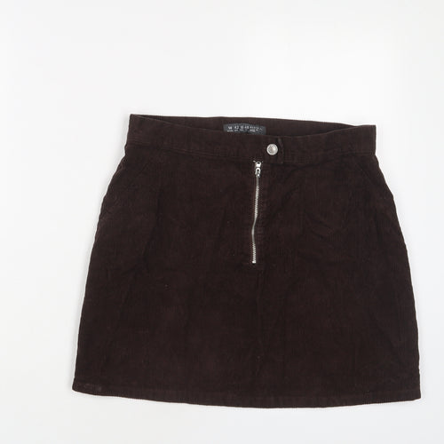 Denim & Co. Womens Brown Cotton A-Line Skirt Size 14 Zip