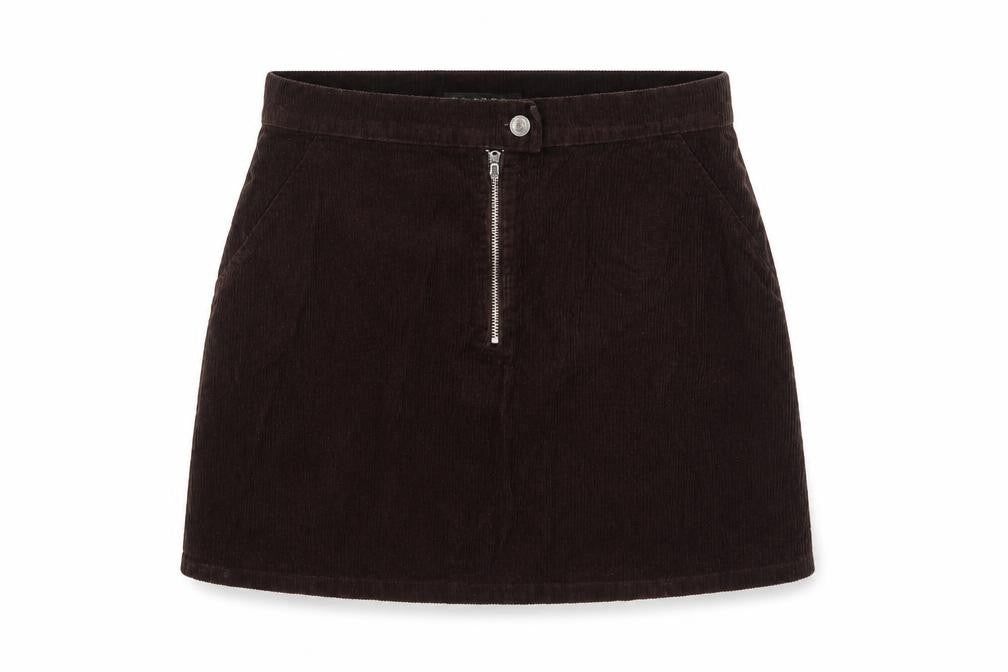Denim & Co. Womens Brown Cotton A-Line Skirt Size 14 Zip