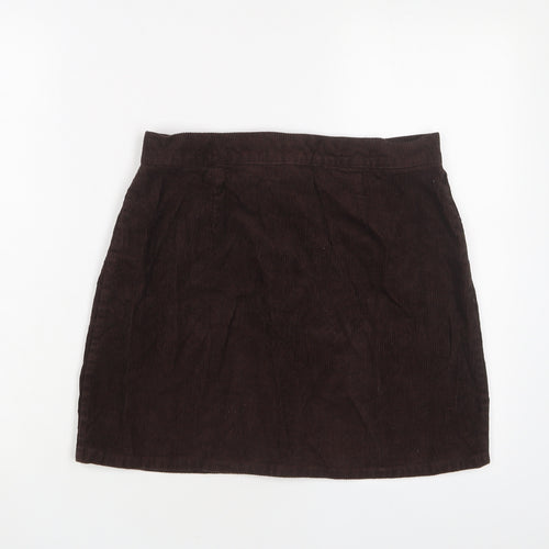 Denim & Co. Womens Brown Cotton A-Line Skirt Size 14 Zip