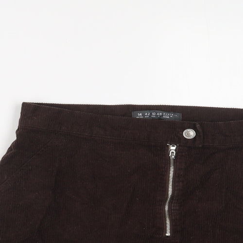 Denim & Co. Womens Brown Cotton A-Line Skirt Size 14 Zip