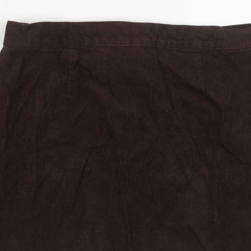 Denim & Co. Womens Brown Cotton A-Line Skirt Size 14 Zip