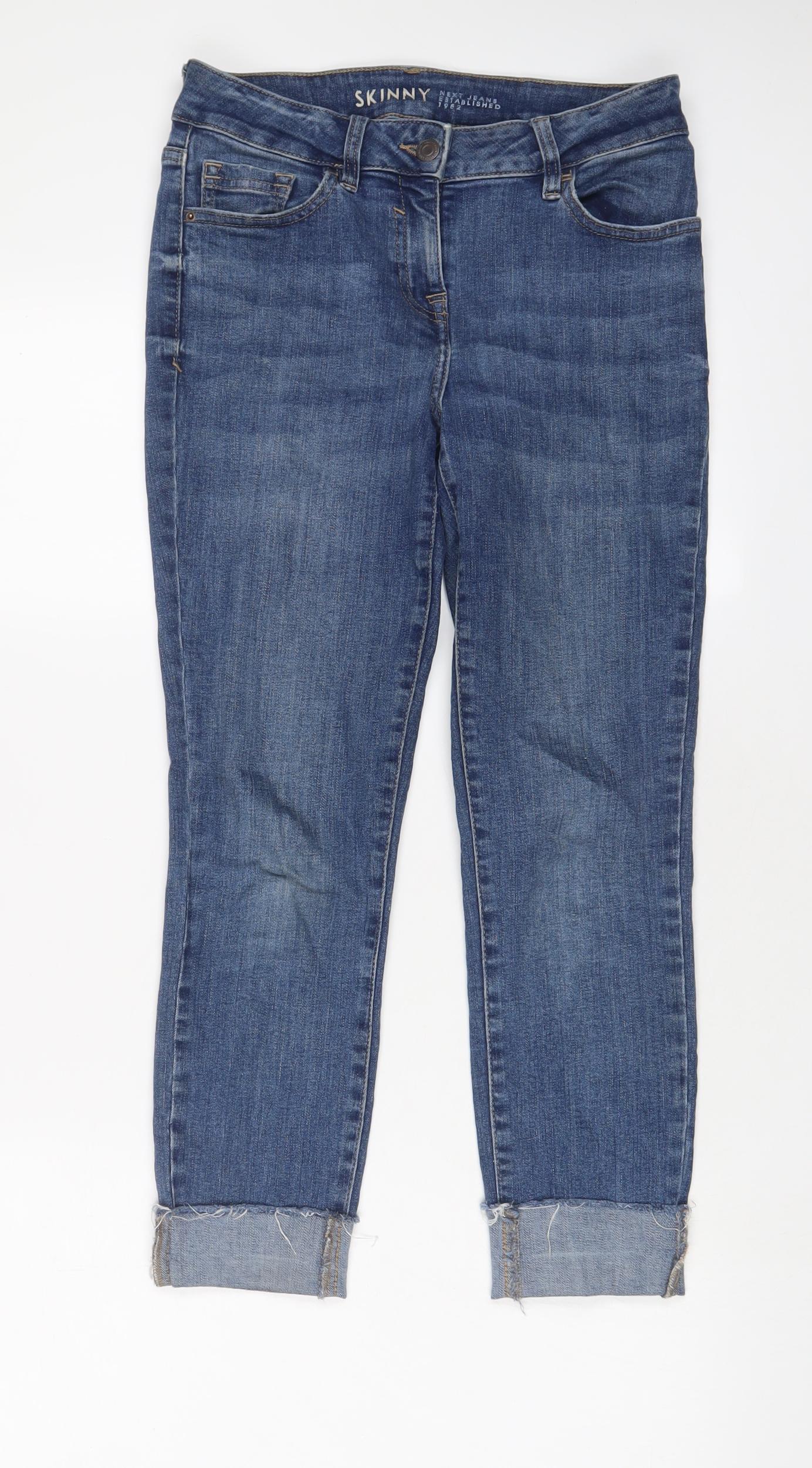 Marks and Spencer Womens Blue Cotton Skinny Jeans Size 8 L24 in Regular Zip