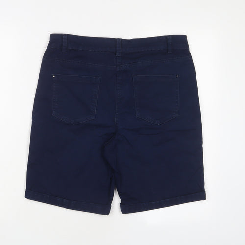 M&Co Womens Blue Cotton Boyfriend Shorts Size 12 L9 in Regular Zip