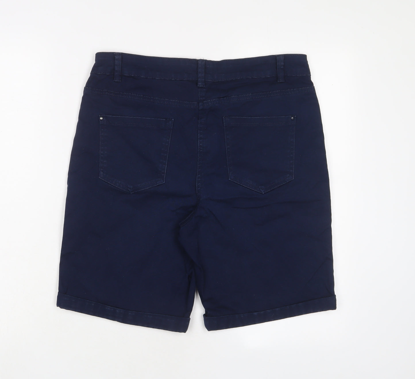 M&Co Womens Blue Cotton Boyfriend Shorts Size 12 L9 in Regular Zip