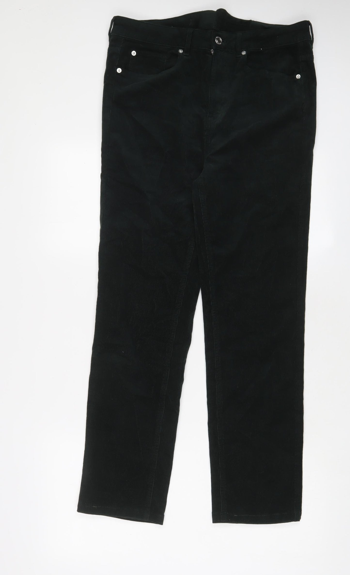 Marks and Spencer Womens Green Cotton Trousers Size 32 in L28 in Regular Zip