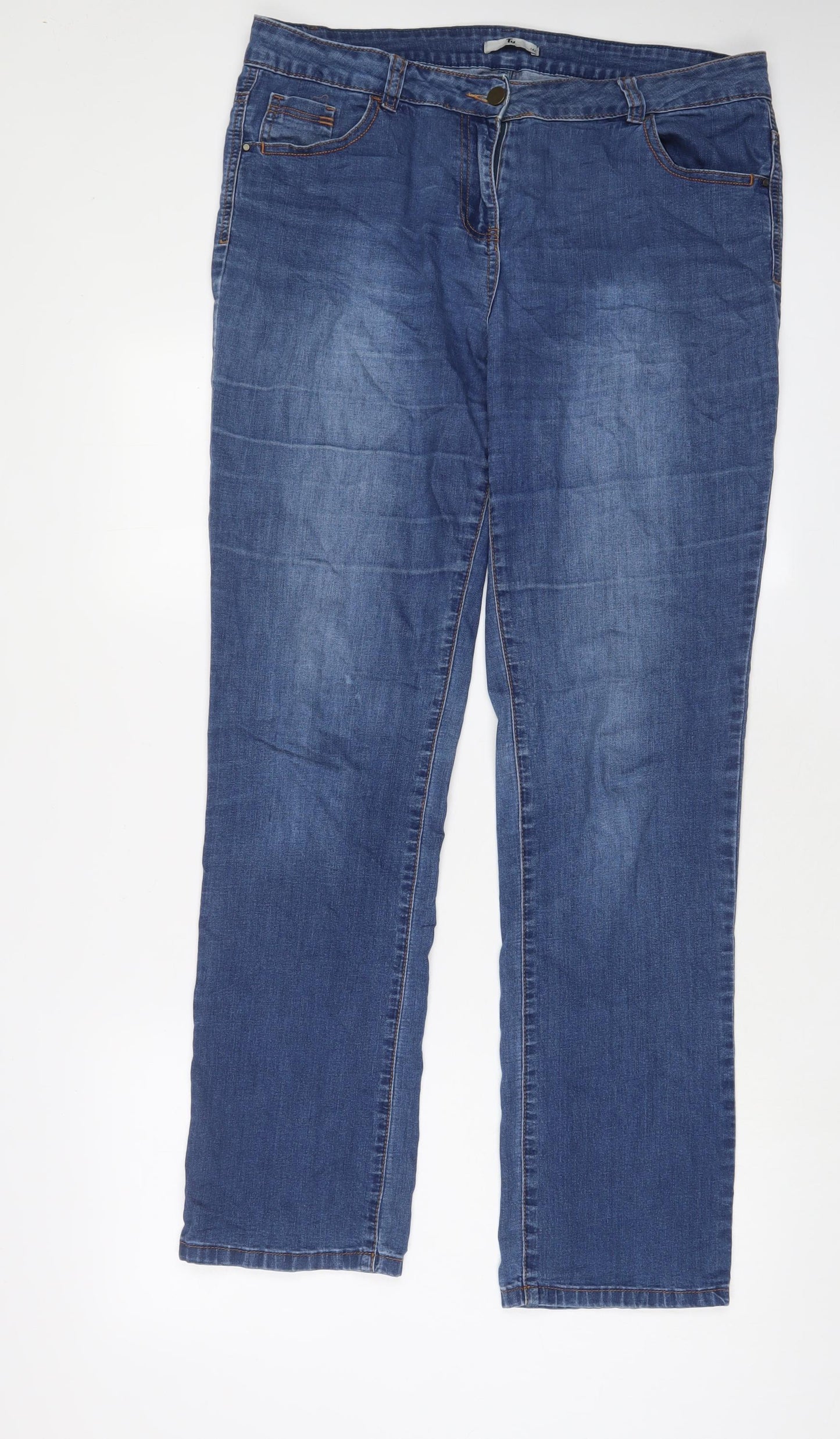 TU Womens Blue Cotton Straight Jeans Size 14 L33 in Regular Zip