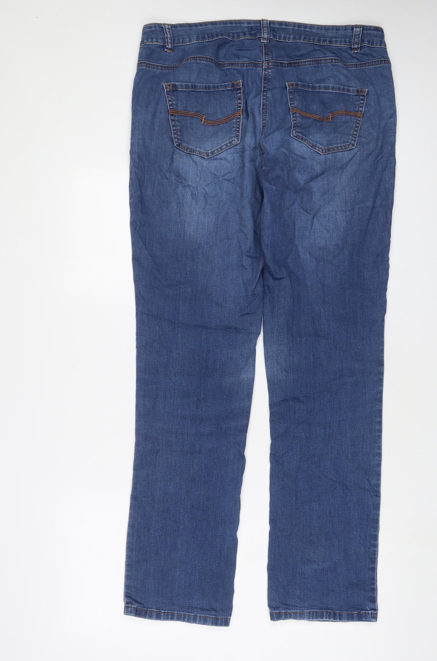 TU Womens Blue Cotton Straight Jeans Size 14 L33 in Regular Zip