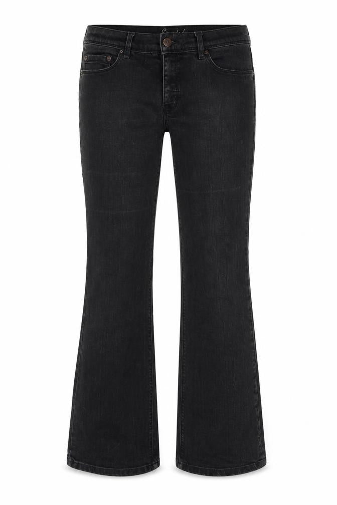 Front view of Oasis women’s grey cotton bootcut jeans, size UK 32, in, 30-inch leg regular zip