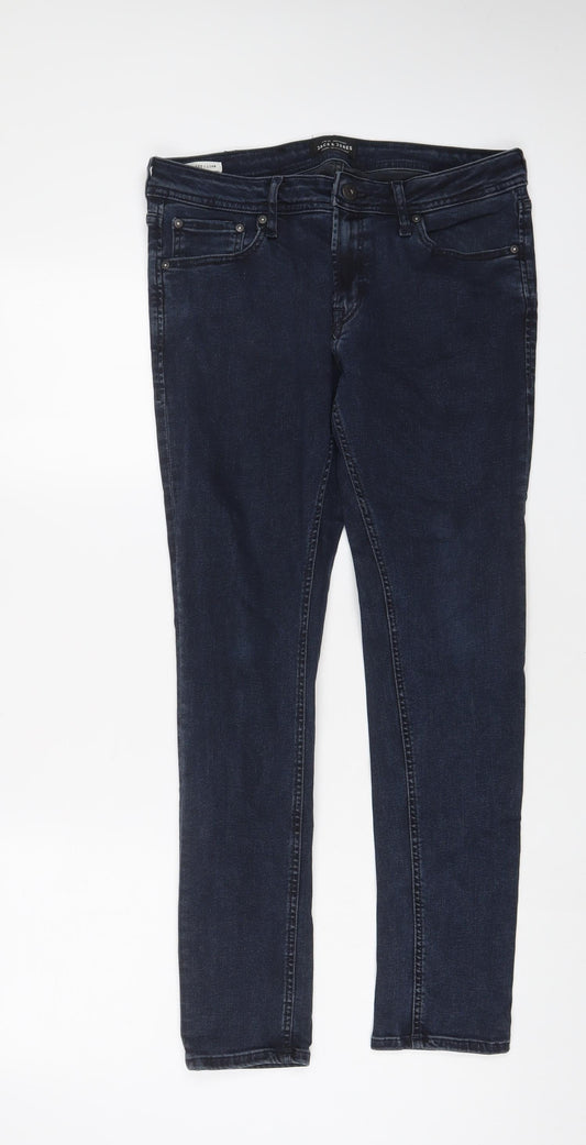 JACK & JONES Mens Blue Cotton Skinny Jeans Size 32 in L30 in Regular Zip