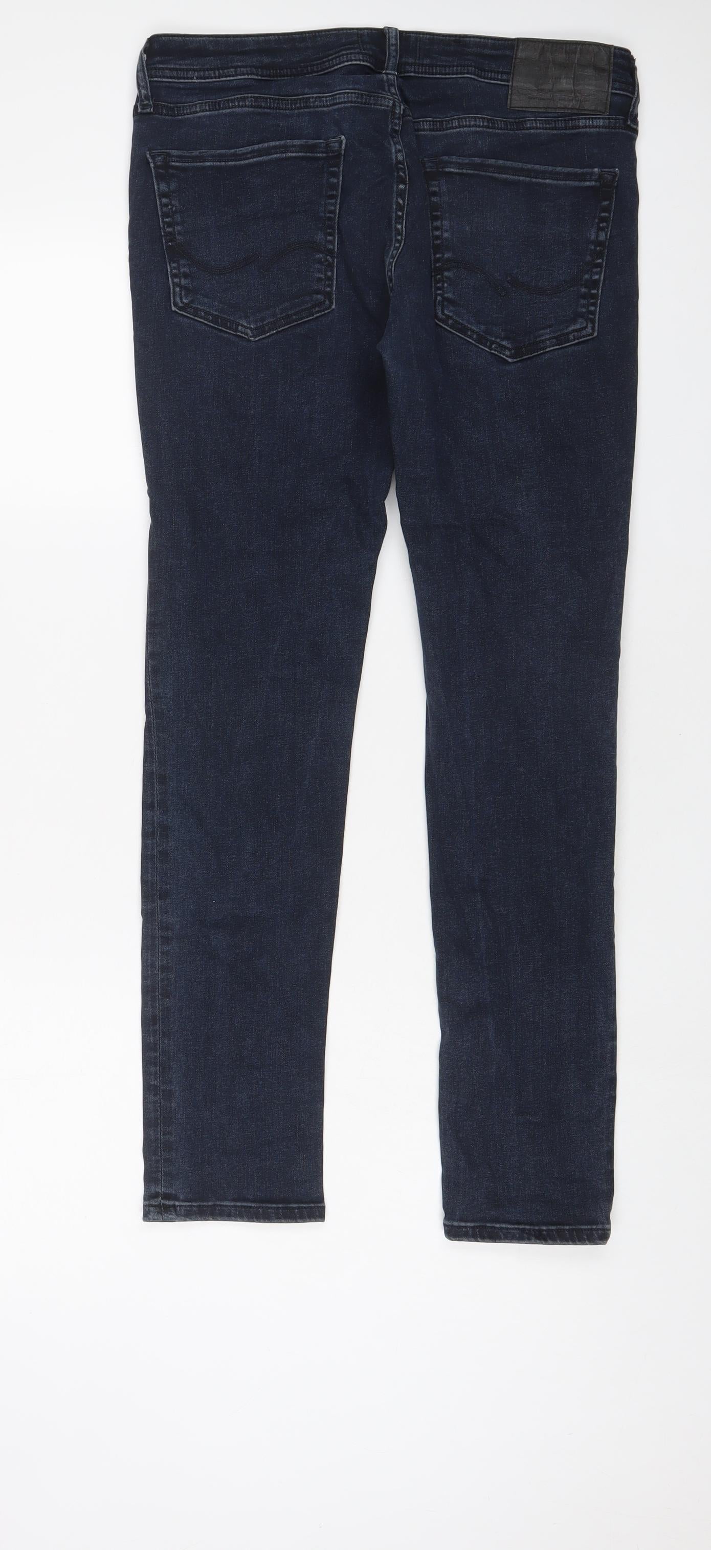 JACK & JONES Mens Blue Cotton Skinny Jeans Size 32 in L30 in Regular Zip