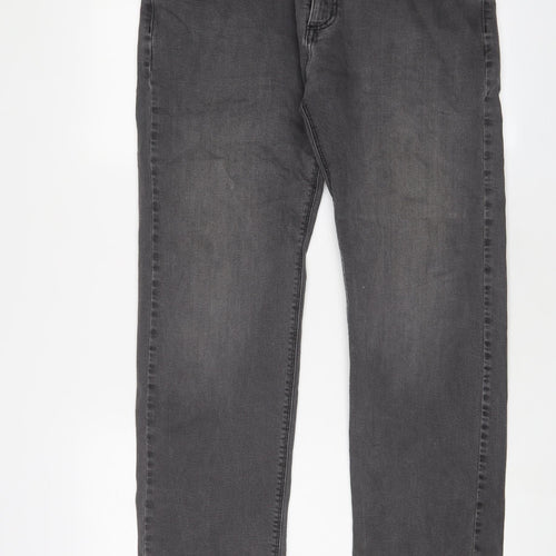 Marks and Spencer Mens Grey Cotton Straight Jeans Size 34 in L29 in Regular Zip - Short Leg