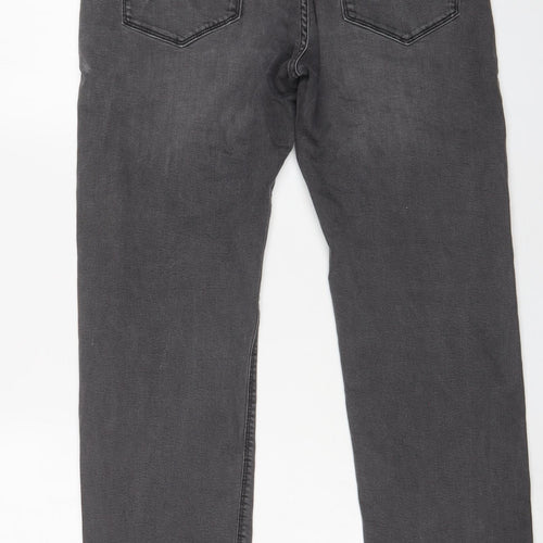 Marks and Spencer Mens Grey Cotton Straight Jeans Size 34 in L29 in Regular Zip - Short Leg