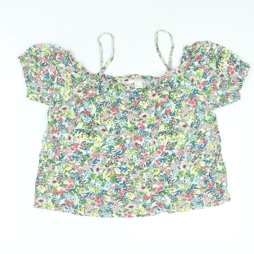 H&M Womens Multicoloured Floral Cotton Basic Blouse Size S Square Neck