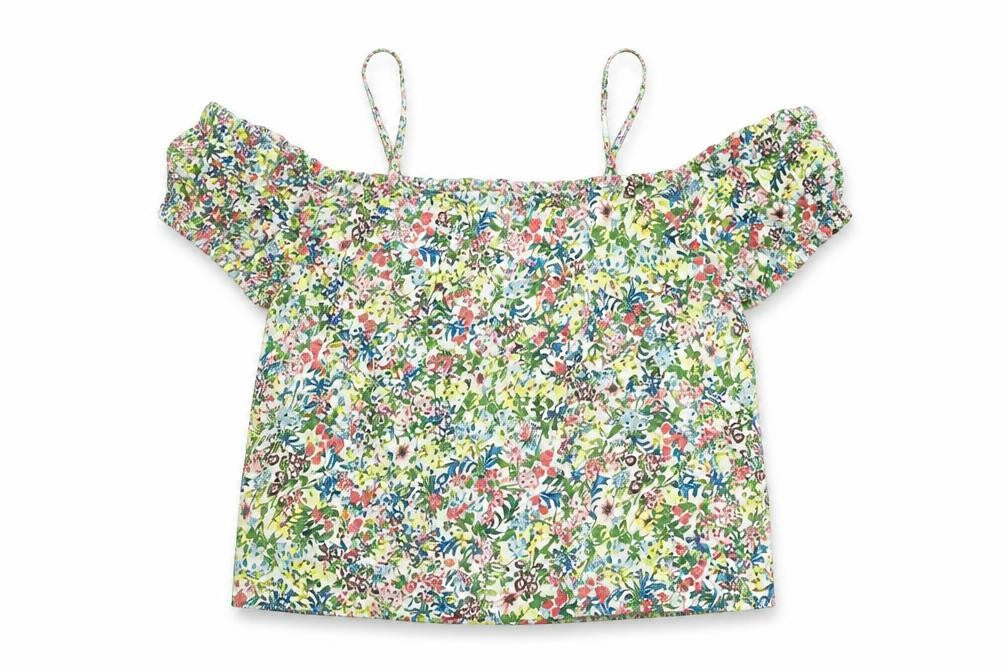 Front view of H&M women’s multicoloured floral cotton basic blouse, size S, square neck