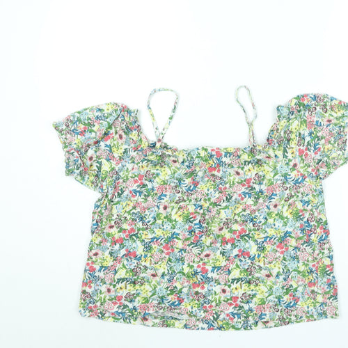 H&M Womens Multicoloured Floral Cotton Basic Blouse Size S Square Neck