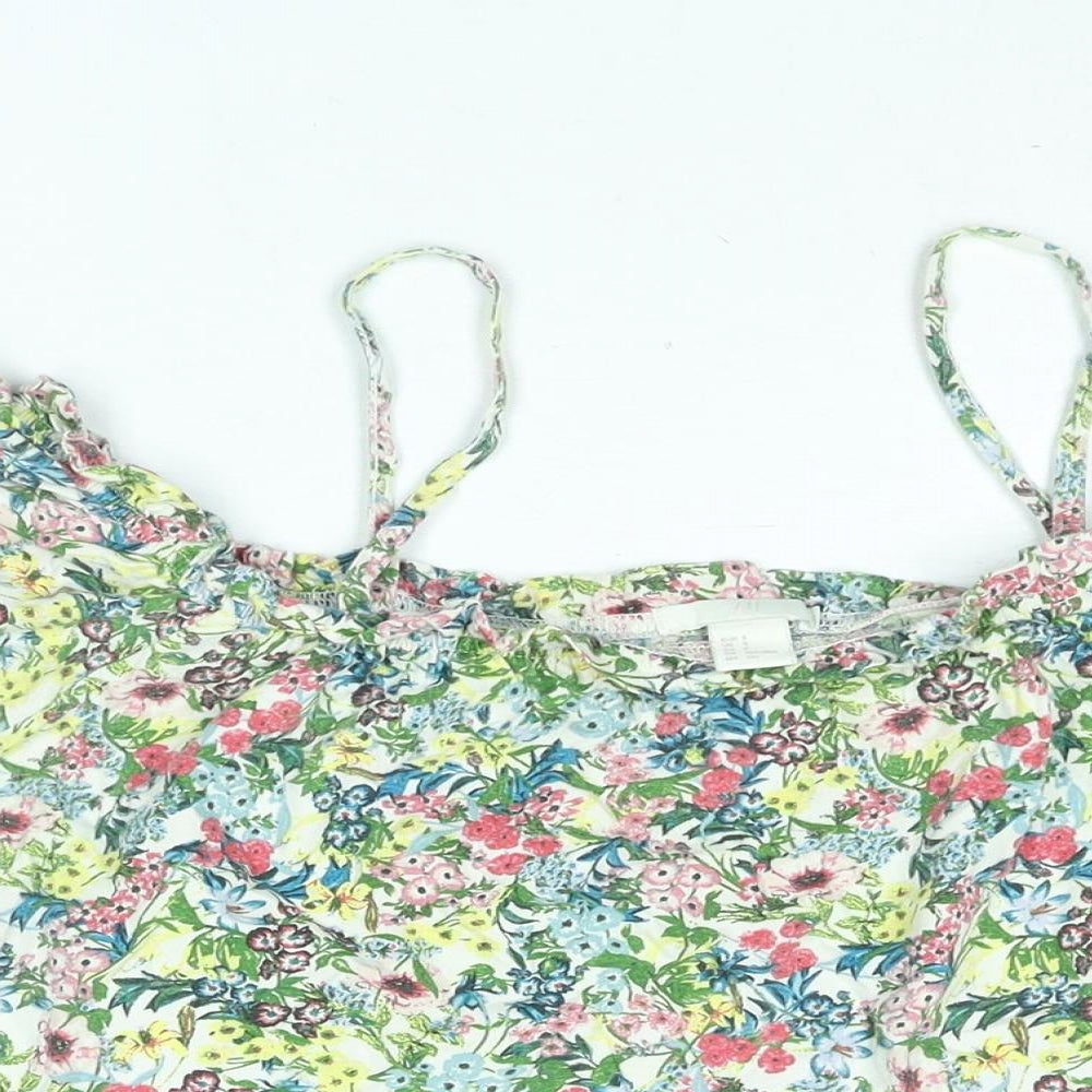 H&M Womens Multicoloured Floral Cotton Basic Blouse Size S Square Neck