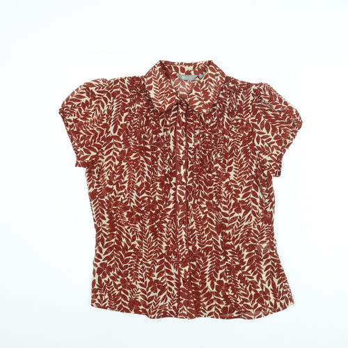 Mia Moda Womens Brown Geometric Polyester Basic Blouse Size 14 Collared