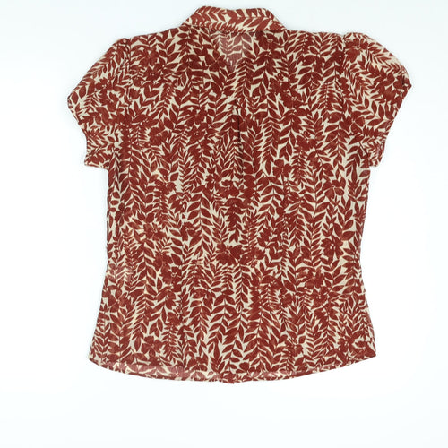 Mia Moda Womens Brown Geometric Polyester Basic Blouse Size 14 Collared