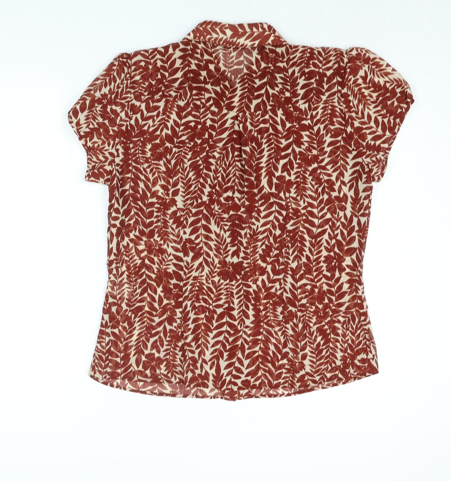 Mia Moda Womens Brown Geometric Polyester Basic Blouse Size 14 Collared