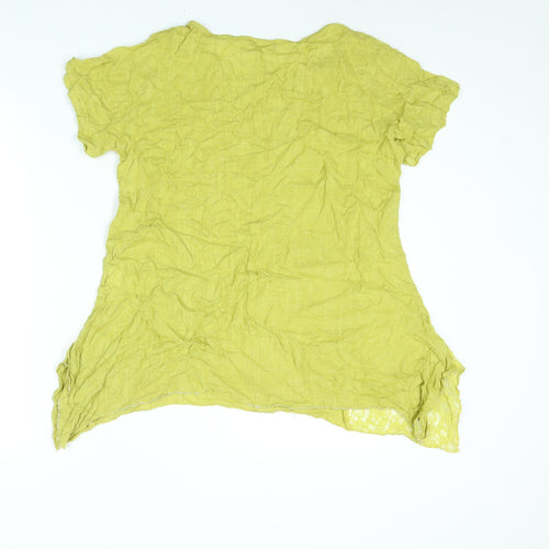 Klass Womens Yellow Linen Basic Blouse Size 10 Round Neck - Flower Lace Detail