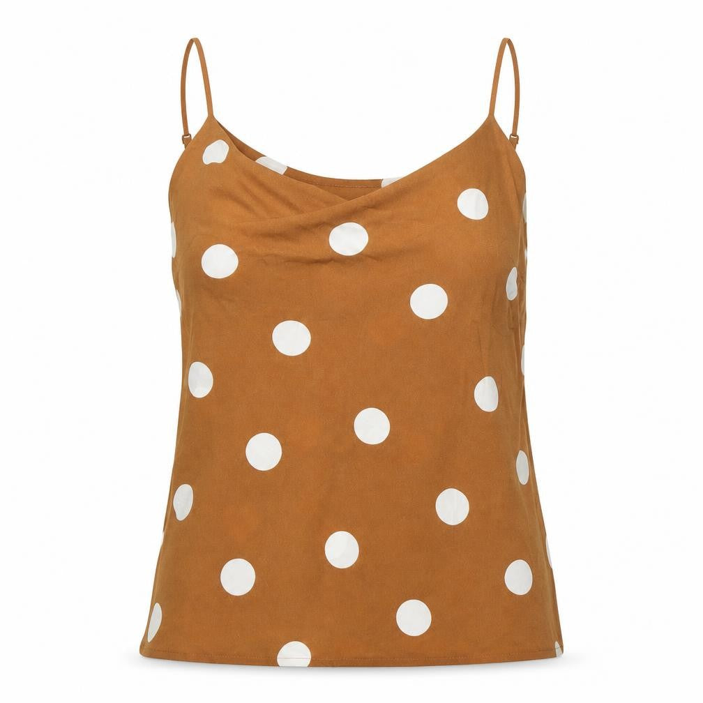Front view of Capsule women’s brown polka dot polyester camisole blouse, size UK 10, v-neck