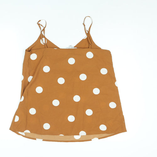 Capsule Womens Brown Polka Dot Polyester Camisole Blouse Size 10 V-Neck