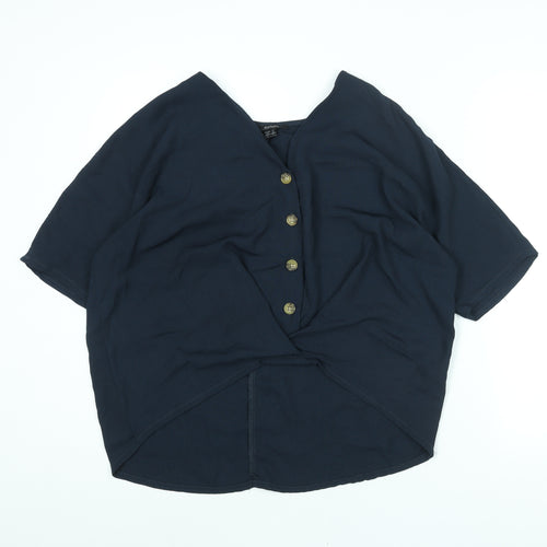 ESMARA Womens Blue Polyester Basic Blouse Size 10 V-Neck - Twist Detail