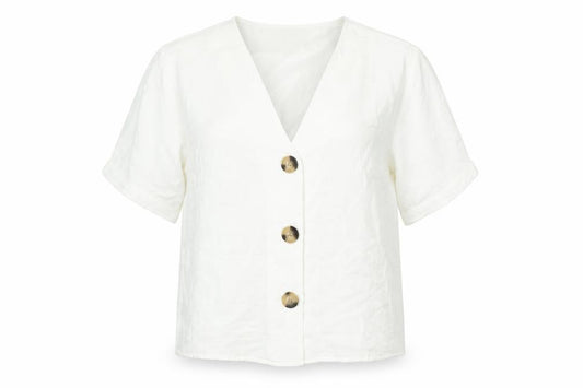 Front view of Apricot women’s white polyester basic blouse, size UK 12, v-neck