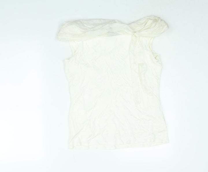 Principles Womens White Viscose Basic Blouse Size 14 Boat Neck - Tie