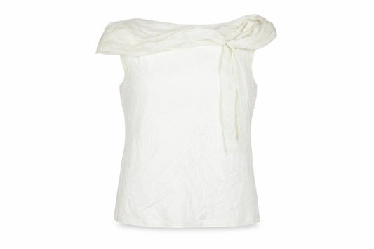 Front view of Principles women’s white viscose basic blouse, size UK 14, boat neck - tie