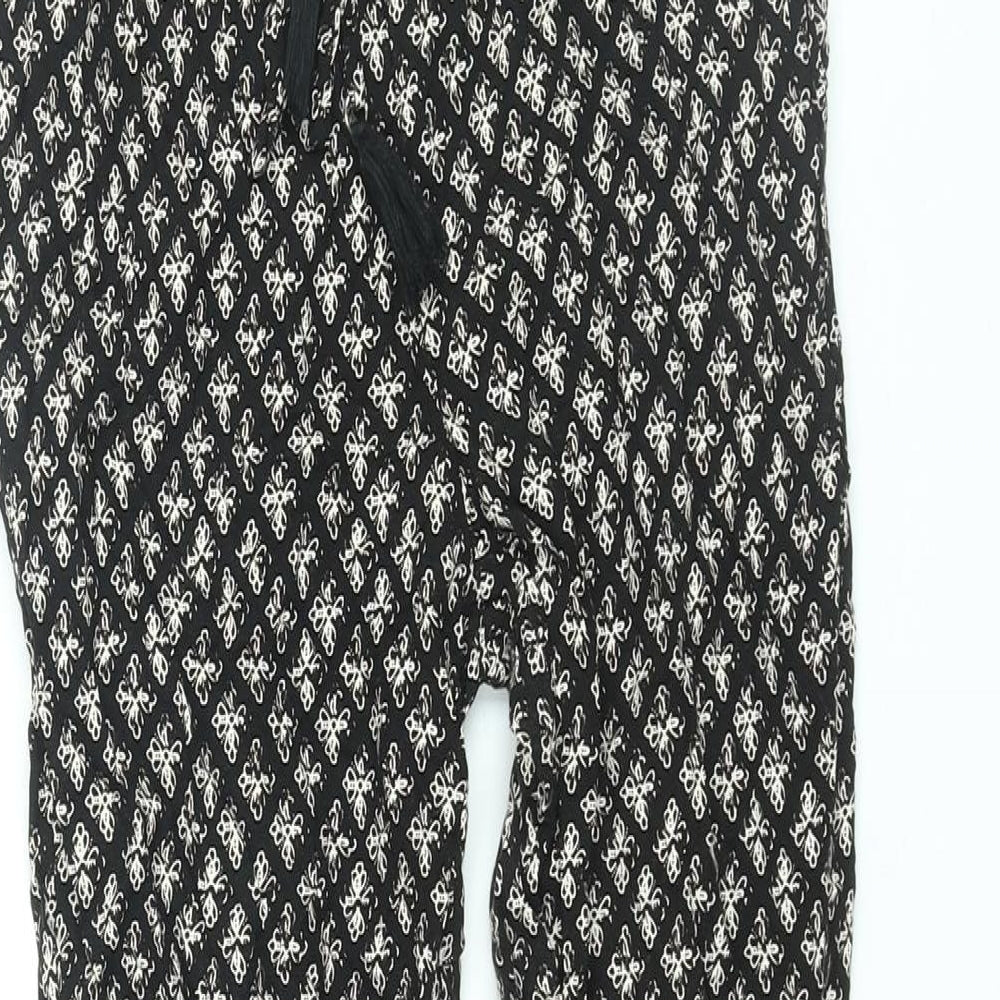 New Look Womens Black Geometric Viscose Harem Trousers Size 6 L26 in Regular Drawstring