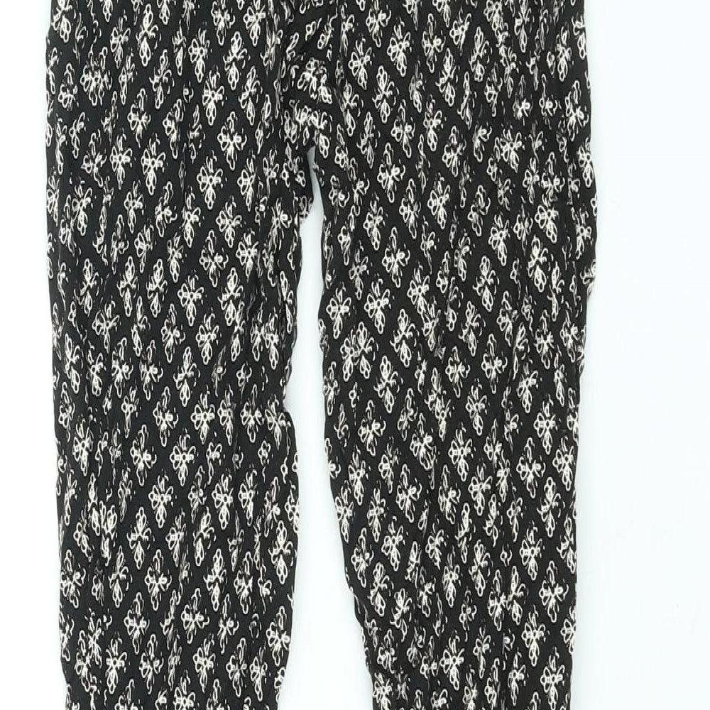 New Look Womens Black Geometric Viscose Harem Trousers Size 6 L26 in Regular Drawstring