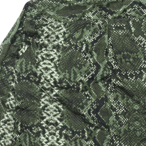 H&M Womens Green Animal Print Polyester Shirt Dress Size 16 Collared Button - Snakeskin Print