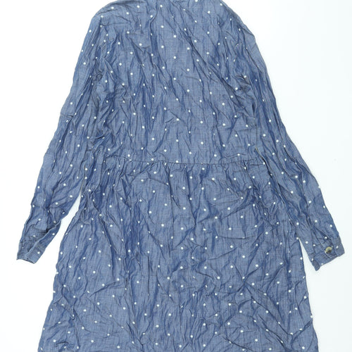 George Girls Blue Polka Dot Cotton Shift Size 13-14 Years Square Neck Button