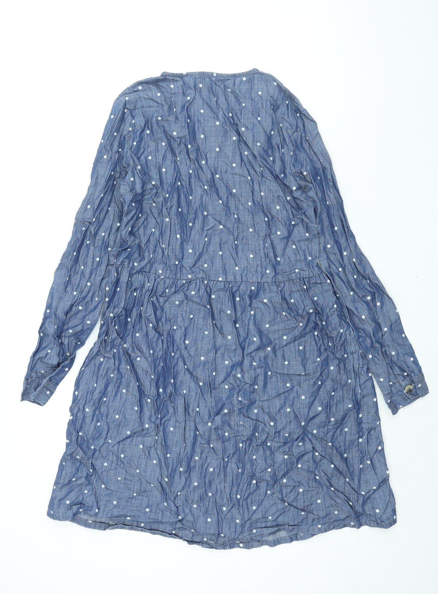 George Girls Blue Polka Dot Cotton Shift Size 13-14 Years Square Neck Button