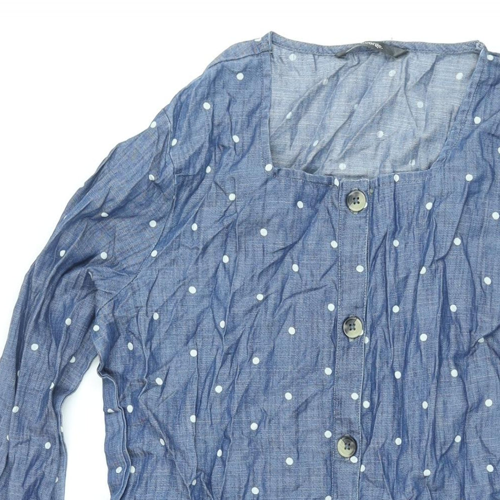 George Girls Blue Polka Dot Cotton Shift Size 13-14 Years Square Neck Button