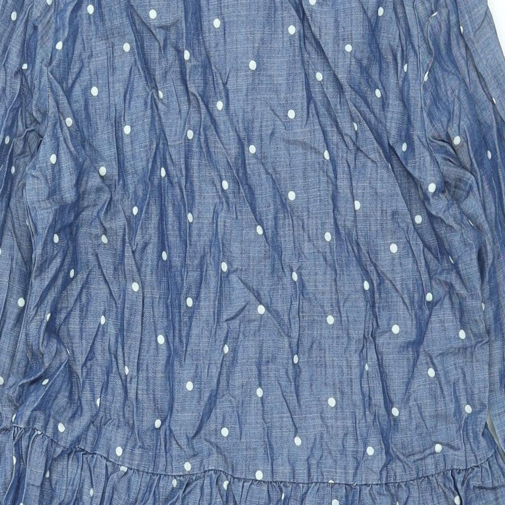 George Girls Blue Polka Dot Cotton Shift Size 13-14 Years Square Neck Button
