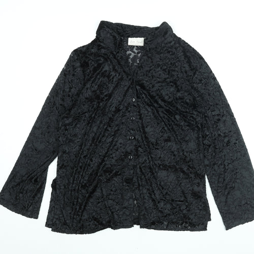 Sara Neal Womens Black Geometric Polyester Basic Button-Up Size 18 Collared