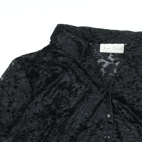 Sara Neal Womens Black Geometric Polyester Basic Button-Up Size 18 Collared
