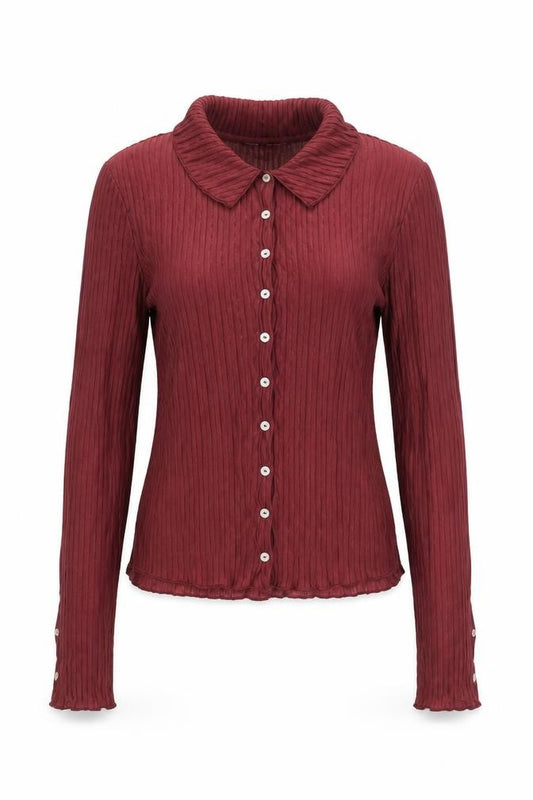 Front view of Zara women’s red polyester basic button-up, size S, collared