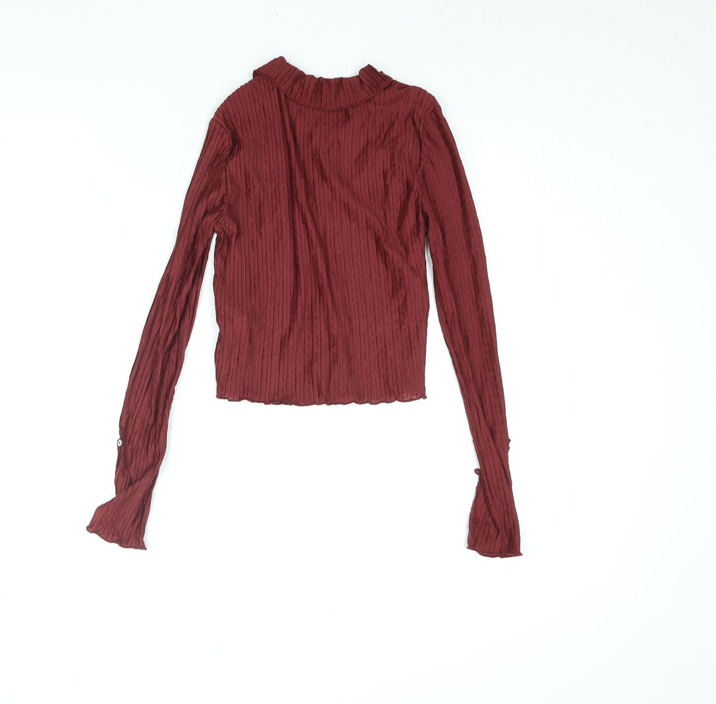 Zara Womens Red Polyester Basic Button-Up Size S Collared