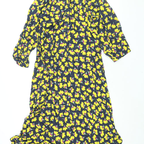 Zara Womens Multicoloured Floral Viscose Shift Size L Round Neck Button