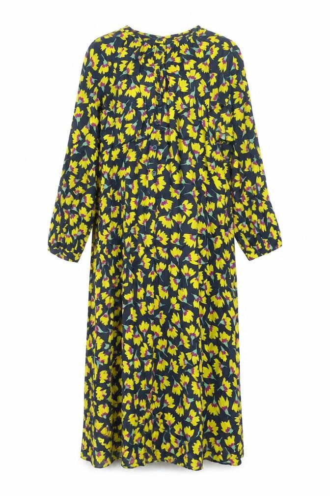Front view of Zara women’s multicoloured floral viscose shift, size L, round neck button