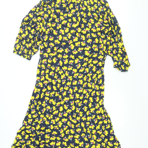 Zara Womens Multicoloured Floral Viscose Shift Size L Round Neck Button