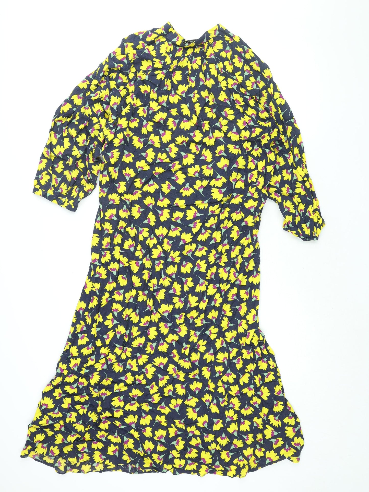 Zara Womens Multicoloured Floral Viscose Shift Size L Round Neck Button